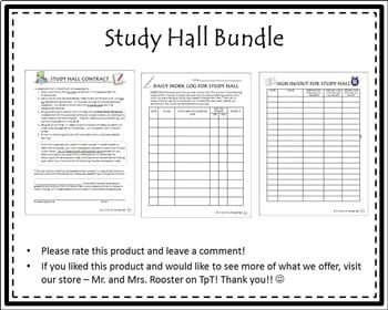 Study Hall Bundle - Student Contract, Daily Work Log, Sign In/Out Sheet
