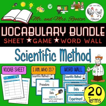 Scientific Method Vocabulary BUNDLE - Word Wall - Game - Vocab Sheet - Mr and Mrs Rooster Scientific Method Vocabulary BUNDLE - Word Wall - Game - Vocab Sheet - Mr and Mrs Rooster