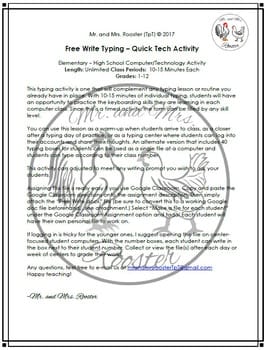 Free Write Typing | Keyboarding Independent Writing Activity | Technology Typing Activity | Any Grade!