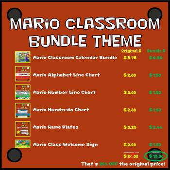 Mario Classroom Bundle Gold Edition - Calendar, Name Plates, Hundreds, Etc.