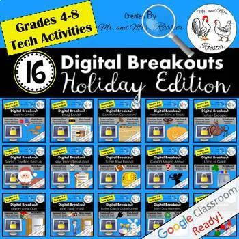 16 Holiday Digital Breakouts BUNDLE 16 Escape Rooms - Mr and Mrs Rooster